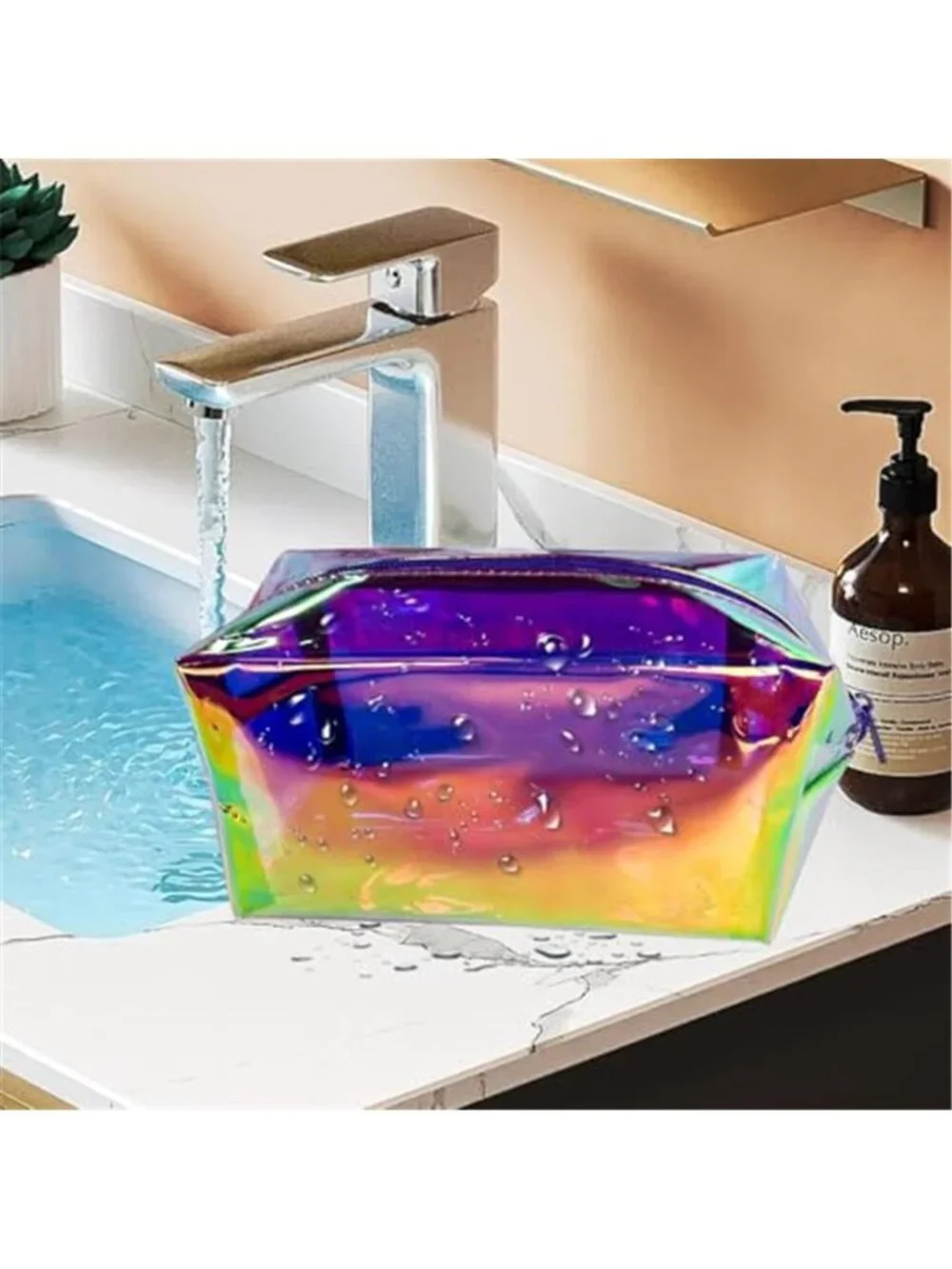 Purple Holographic PVC Cosmetic Toiletry Bag Laser Waterproof Toiletry